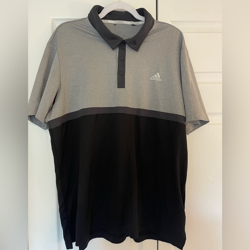 Men’s Grey and Black Adidas Polo, Size Large, 100% polyester